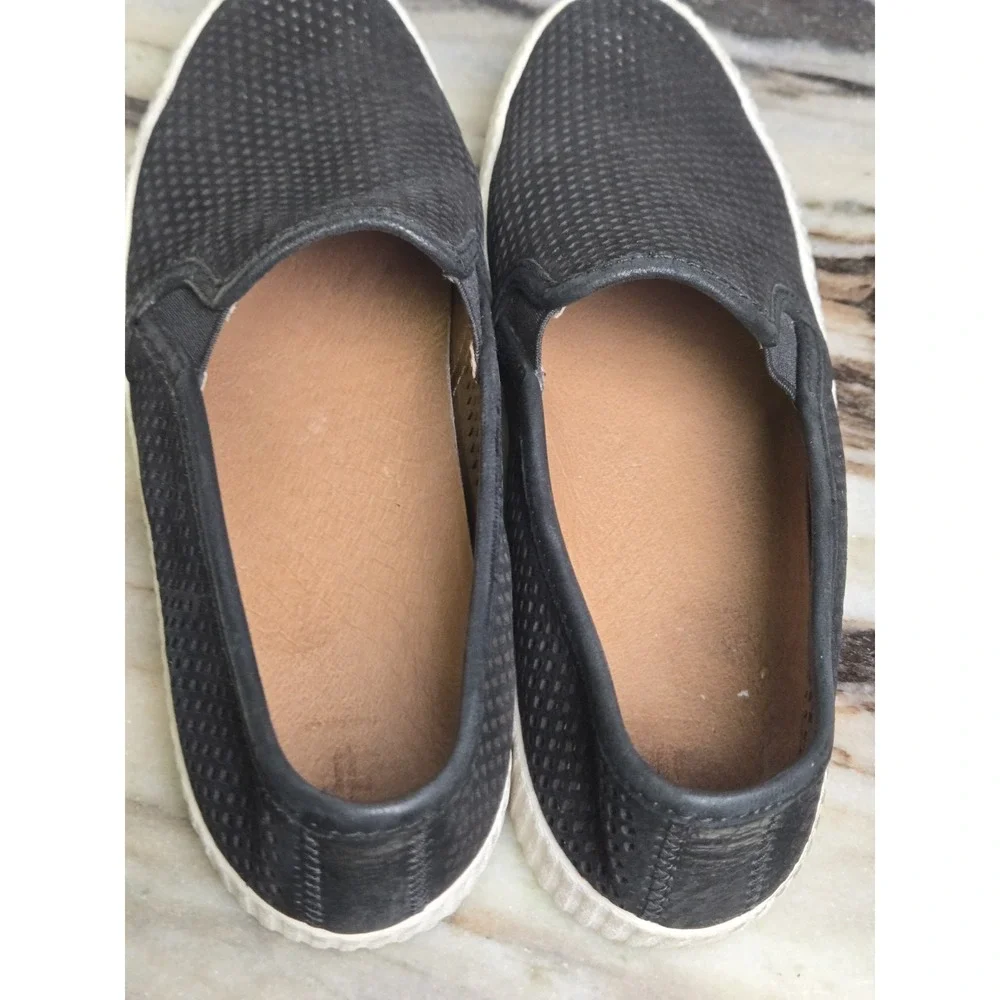 FRYE Camille Black Suede Perforated Slip‎ On Shoes Size 7.5 Preppy Minimalist